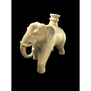 Vintage Thai Celadon Matte Gray Crackled Glaze Elephant Statue Large 8.5"x11"x5"